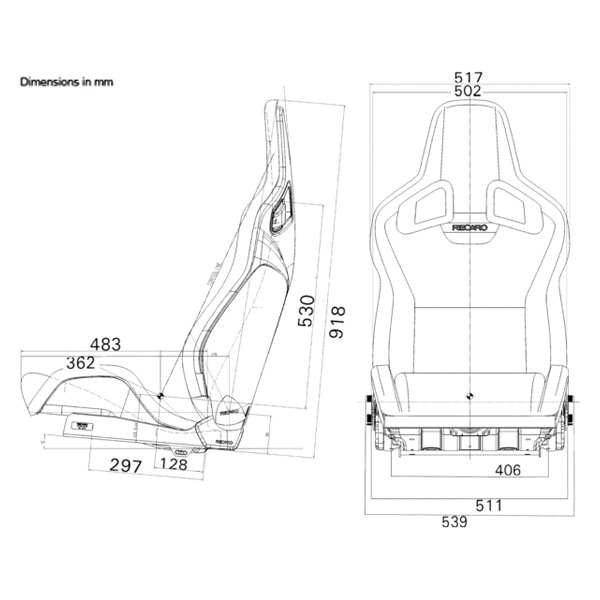 Recaro® - Sportster CS Series Seat Dimensions