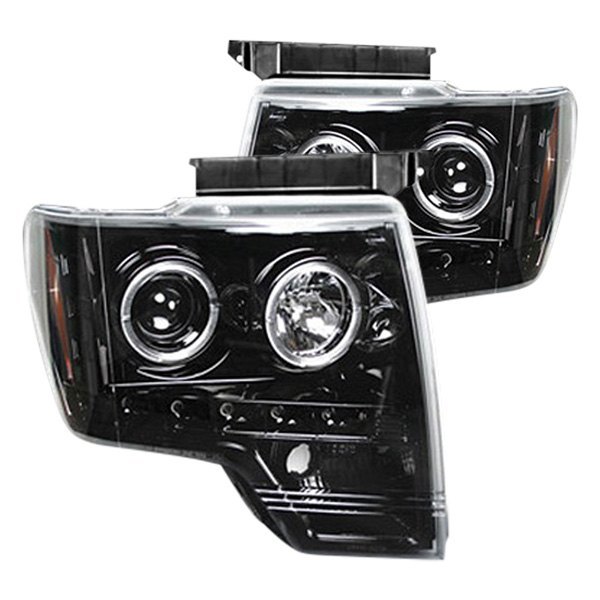Recon® - Black/Smoke CCFL Halo Projector Headlights with LED DRL, Ford F-150