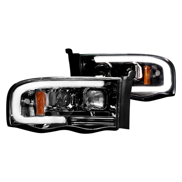 Recon® - Black/Smoke LED DRL Bar Projector Headlights, Dodge Ram