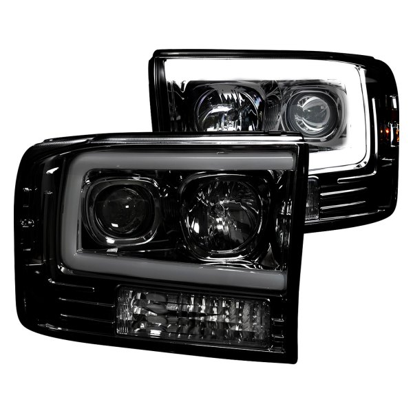 Recon® - Black/Smoke LED DRL Bar Halo Projector Headlights, Ford F-250
