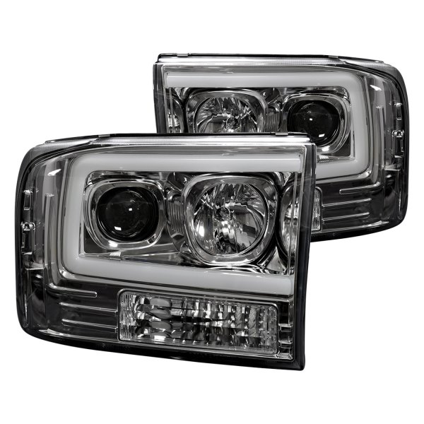 Recon® - Chrome LED DRL Bar Halo Projector Headlights, Ford F-250
