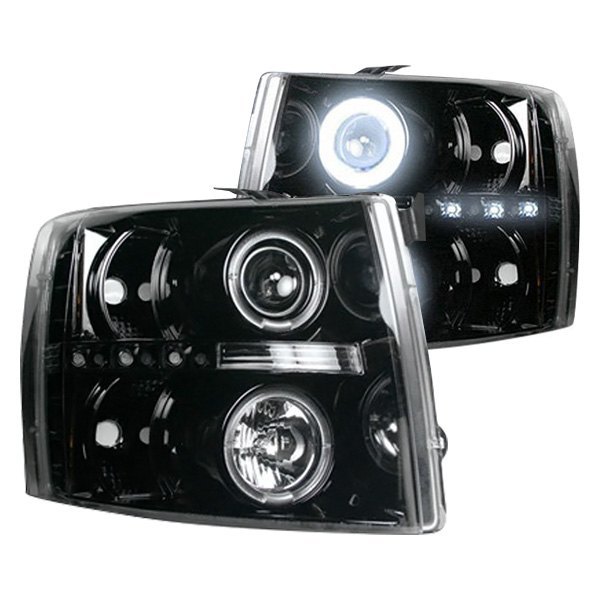 Recon® - Black/Smoke CCFL Halo Projector Headlights with LED DRL, Chevy Silverado