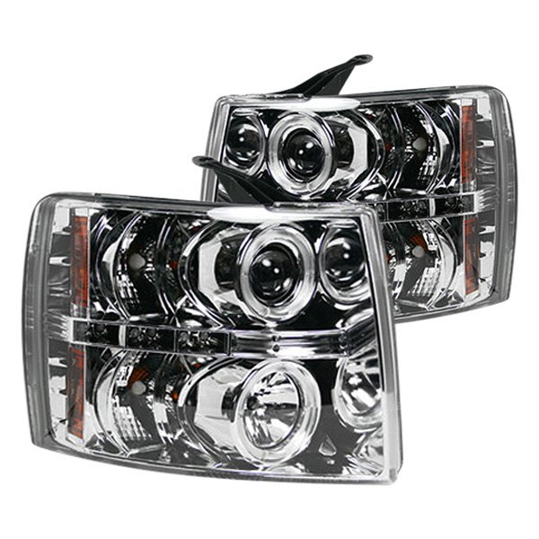Recon® - Chrome CCFL Halo Projector Headlights with LED DRL, Chevy Silverado