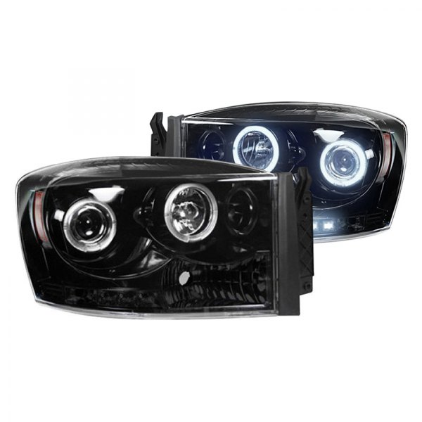 Recon® - Black/Smoke CCFL Halo Projector Headlights with LED DRL, Dodge Ram