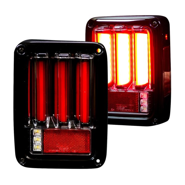 Recon® - Black/Smoke Sequential Fiber Optic LED Tail Lights, Jeep Wrangler