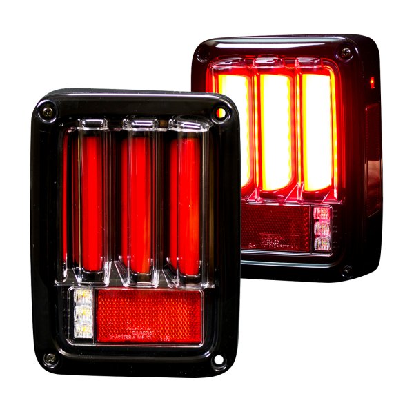 Recon® - Black/Red Sequential Fiber Optic LED Tail Lights, Jeep Wrangler