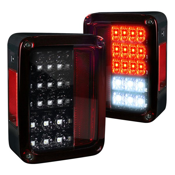Recon® - Black Red/Smoke LED Tail Lights, Jeep Wrangler