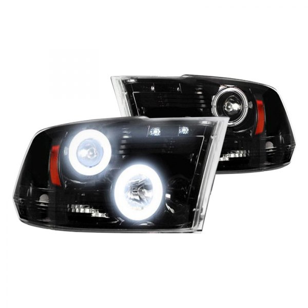 Recon® - Black/Smoke CCFL Halo Projector Headlights with LED DRL, Dodge Ram