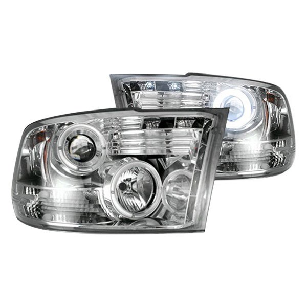 Recon® - Chrome CCFL Halo Projector Headlights with LED DRL, Dodge Ram