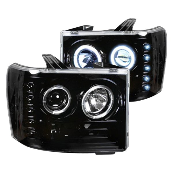 Recon® - Black/Smoke CCFL Halo Projector Headlights with LED DRL, GMC Sierra