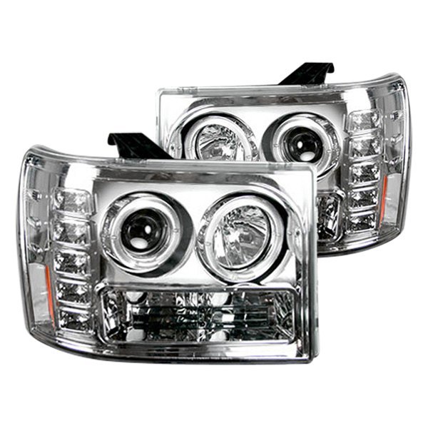 Recon® - Chrome Halo Projector Headlights with LED DRL, GMC Sierra