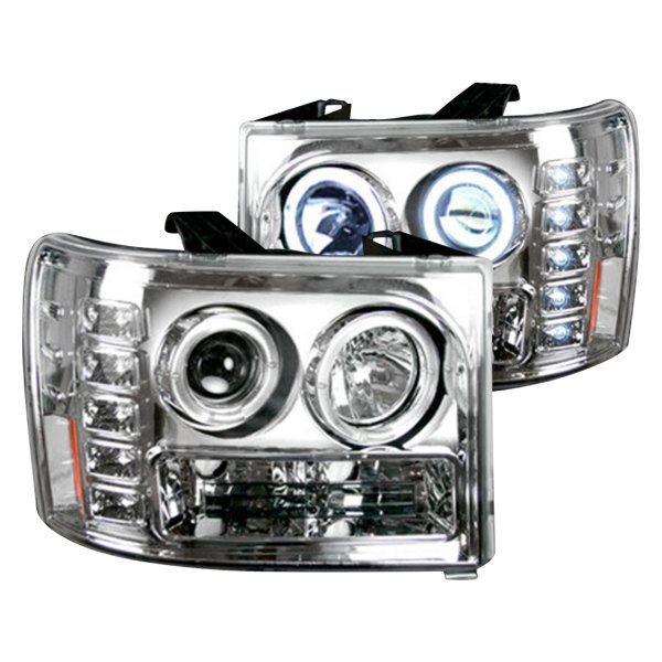 Recon® - Chrome CCFL Halo Projector Headlights with LED DRL, GMC Sierra