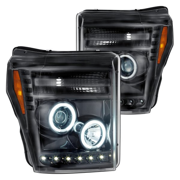 Recon® - Black/Smoke CCFL Halo Projector Headlights with LED DRL