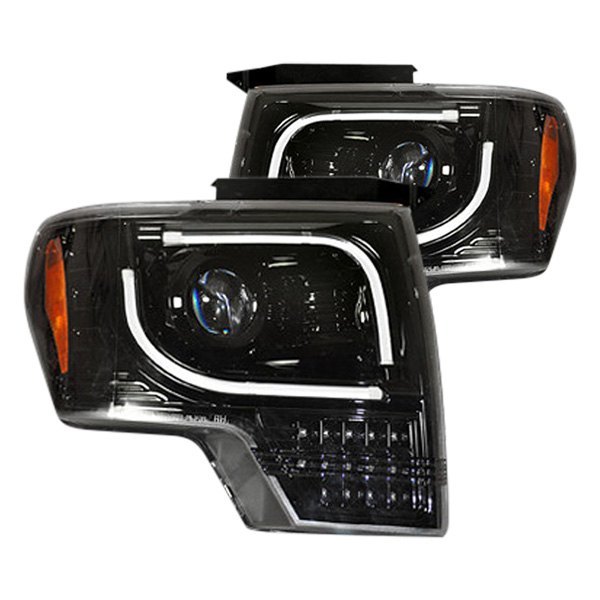 Recon® - Black/Smoke DRL Bar Projector Headlights with Amber LED Turn Signal, Ford F-150