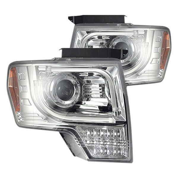 Recon® - Chrome DRL Bar Projector Headlights with Amber LED Turn Signal, Ford F-150