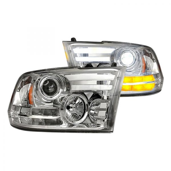 Recon® - Chrome DRL Bar Projector Headlights with LED Turn Signal, Dodge Ram
