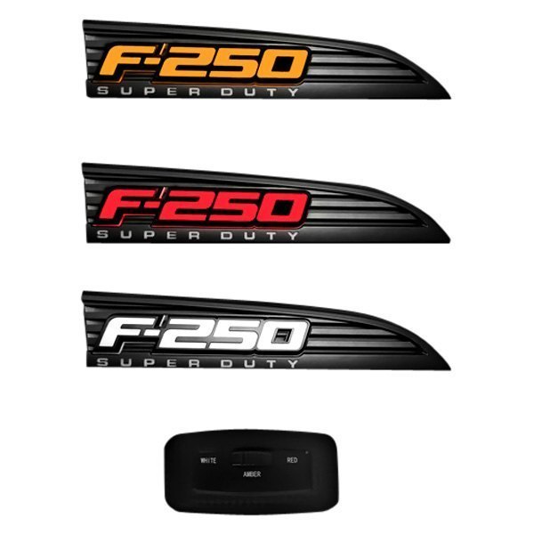Red 2011-2016 Ford F250 LED Illuminated Side Fender Emblems in Black Case
