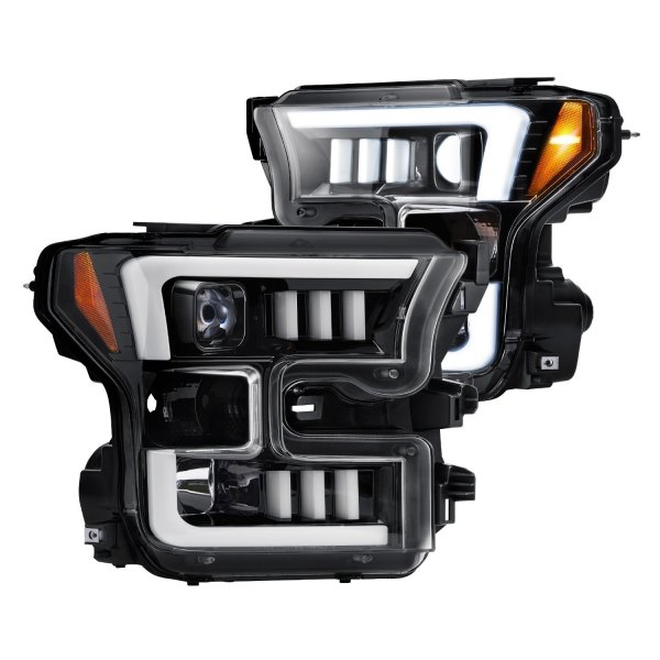 Recon® - Black/Smoke "Mustang LED Tri-Bar" Style Projector Headlights, Ford F-150