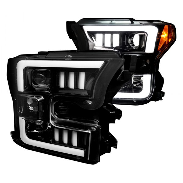 Recon® - Black/Smoke Sequential "Mustang LED Tri-Bar" Style Projector Headlights, Ford F-150
