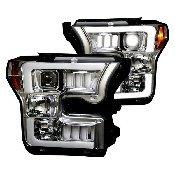 Recon® - Chrome "Mustang LED Tri-Bar" Style Projector Headlights, Ford F-150