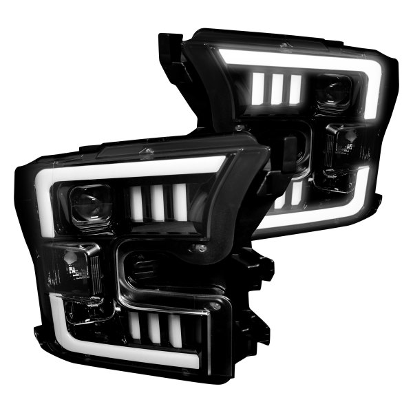 Recon® - Black/Smoke "Mustang LED Tri-Bar" Style Projector LED Headlights, Ford F-150
