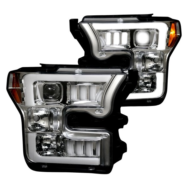 Recon® - Chrome "Mustang LED Tri-Bar" Style Projector LED Headlights, Ford F-150