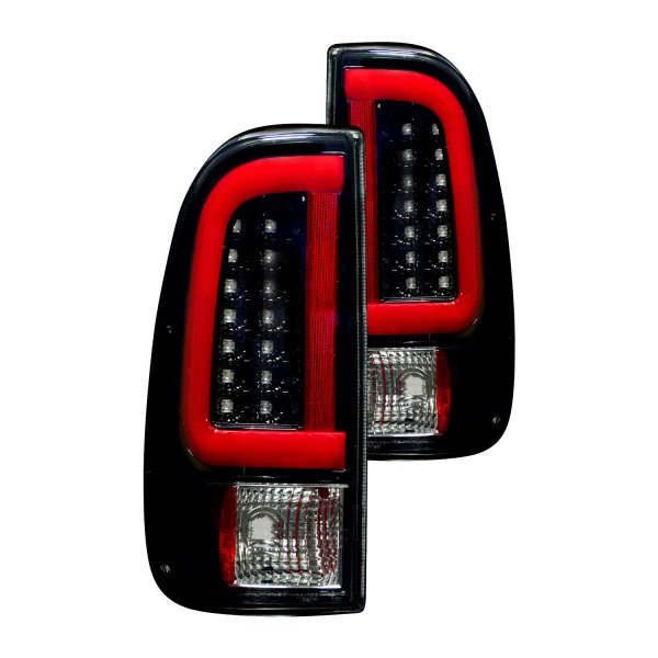 Recon® - Black/Smoke Straight aka Style Fiber Optic LED Tail Lights, Ford F-350