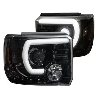 Recon® - Driver and Passenger Side Black/Smoke DRL Bar Projector Headlights with Sequential LED Turn Signal