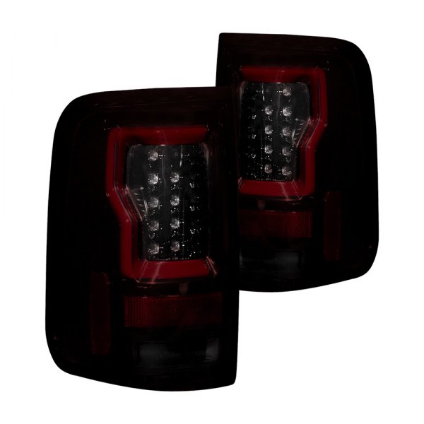 Recon® - Black Red/Smoke Straight aka Style Fiber Optic LED Tail Lights, Ford F-150