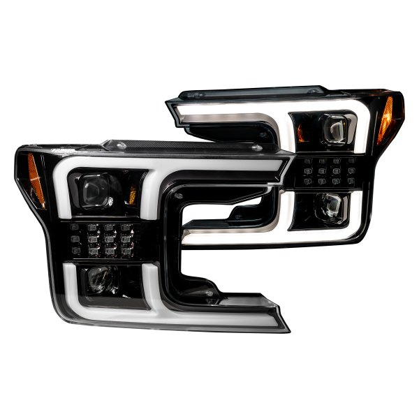 Recon® - Black/Smoke LED DRL Bar Projector Headlights with Sequential LED Turn Signal, Ford F-150