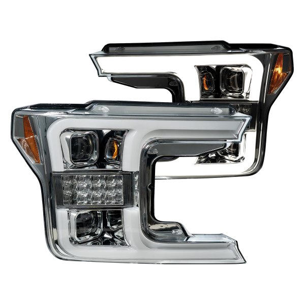 Recon® - Chrome LED DRL Bar Projector Headlights with Sequential LED Turn Signal, Ford F-150