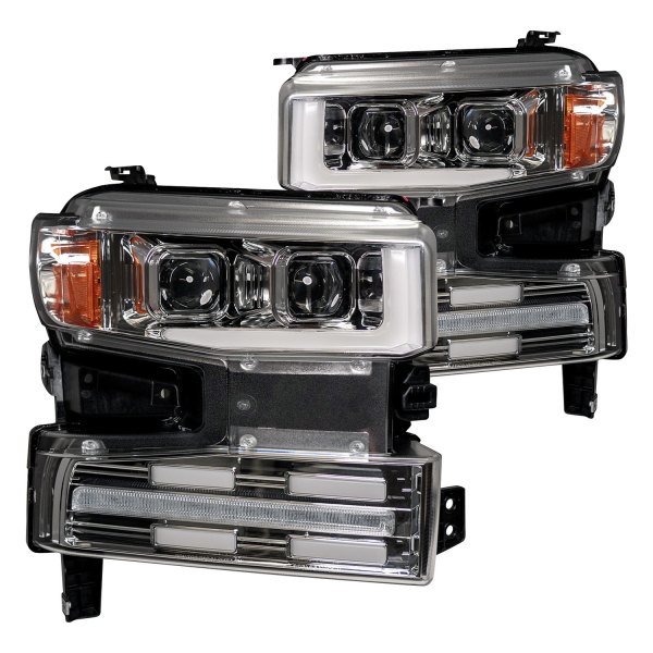 Recon® - Chrome Sequential LED DRL Bar Projector Headlights, Chevy Silverado