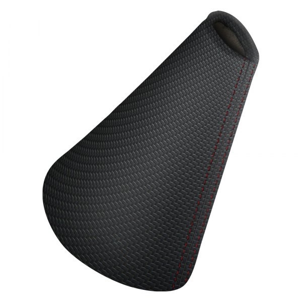  Redline Goods® - Carbon Fiber Vinyl Red E-Brake Boot with Taupe Stitching