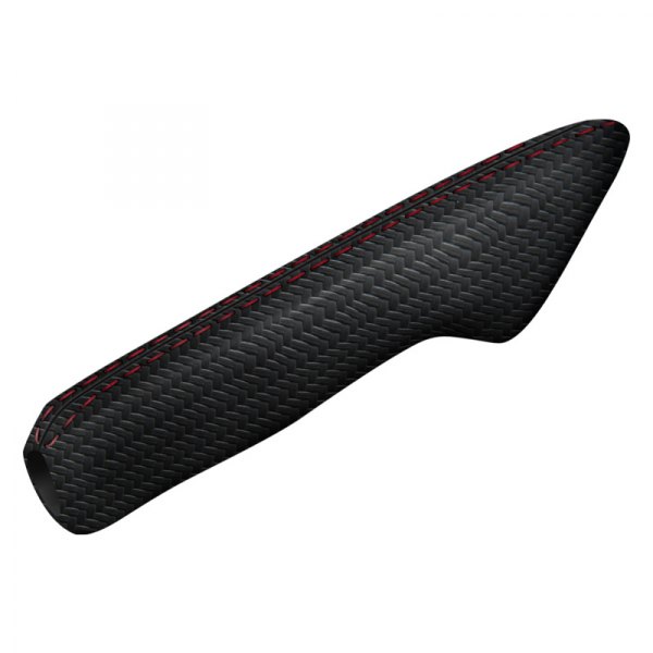  Redline Goods® - Carbon Fiber Vinyl Silver E-Brake Handle Cover with Lime Green Stitching
