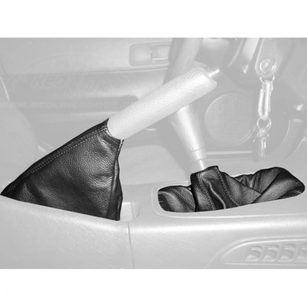  Redline Goods® - Perforated Leather Medium Gray E-Brake Boot with Dark Red Stitching