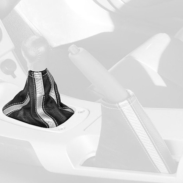  Redline Goods® - Carbon Fiber Vinyl Silver E-Brake Boot with Medium Gray Stitching