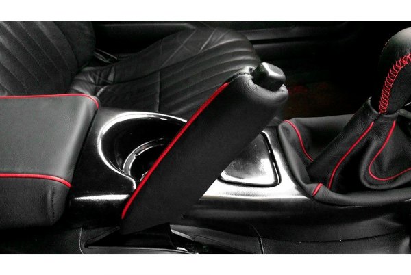  Redline Goods® - Alcantara Black E-Brake Handle Cover with Medium Gray Stitching