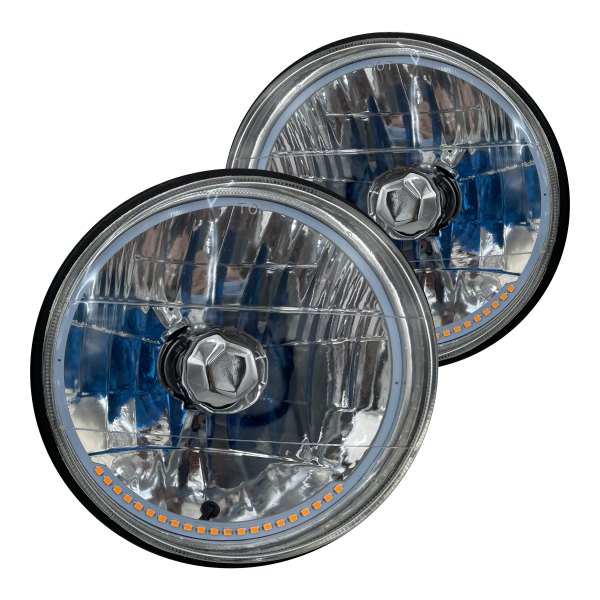 RedLine LumTronix® - 7" Round Chrome White Diamond Cut Euro Headlights with LED Turn Signal