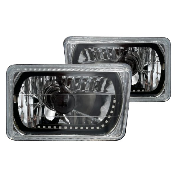 RedLine LumTronix® - Black Illusion™ Elite 4x6" Rectangular Black Diamond Cut Euro Headlights with LED Turn Signal