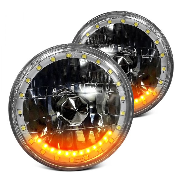 RedLine LumTronix® - Elite 5 3/4" Round Chrome Diamond Cut White Color Halo Euro Headlights with Turn Signal