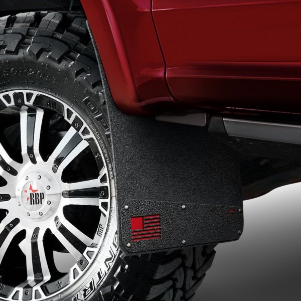  Rek Gen® - Merica Dually Black Armor Mud Flaps with Metallic Dark Red Flag Logo