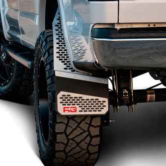Rek Gen® - Rek-Mesh Black Mud Flaps with Brushed Plate and Red RG Logo