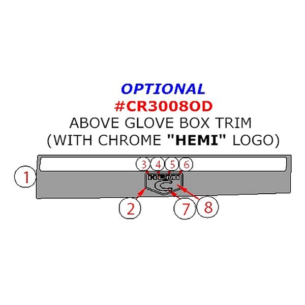 Remin® - Above Glove Box Trim Upgrade Kit With Chrome "Hemi" Lettering (8 Pcs)