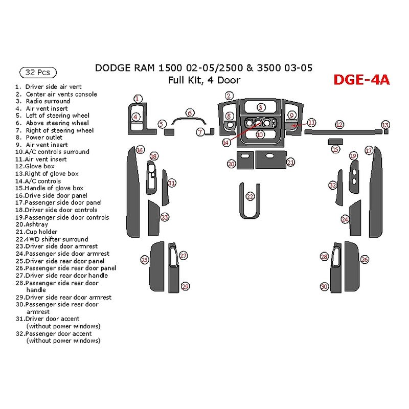 REMIN® MIME14B-RMBW - Real Medium Burl Wood Full Dash Kit (46 Pcs)