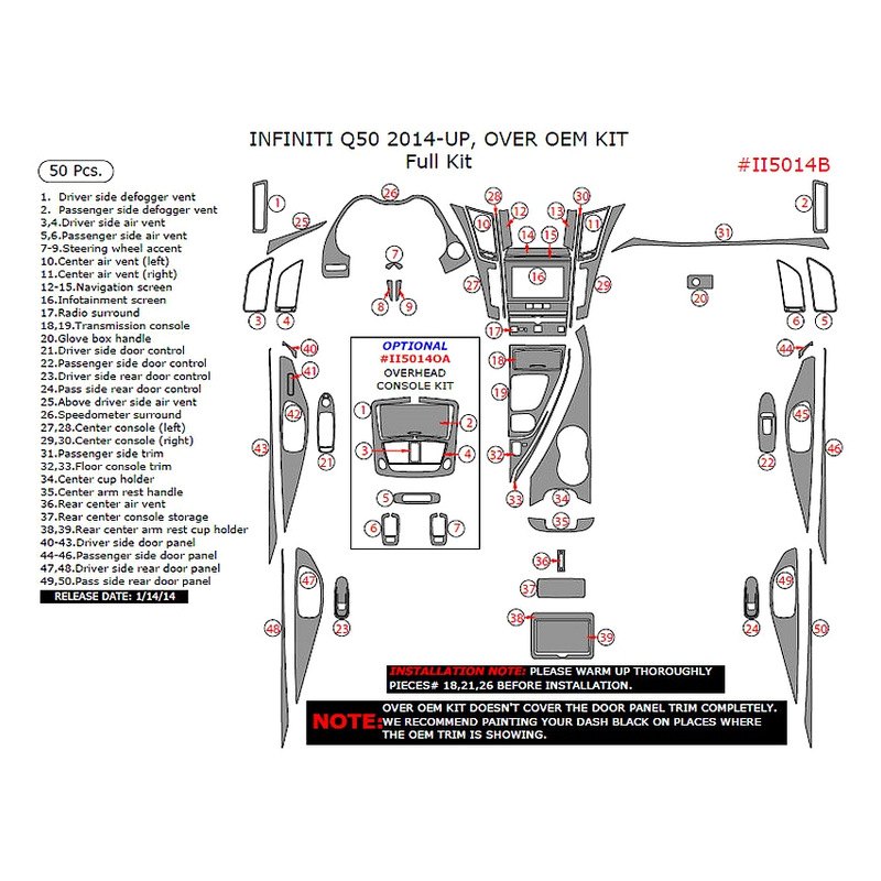 REMIN® II5014BRDBCF Real Dark Blue Carbon Fiber Full Dash Kit (50 Pcs)