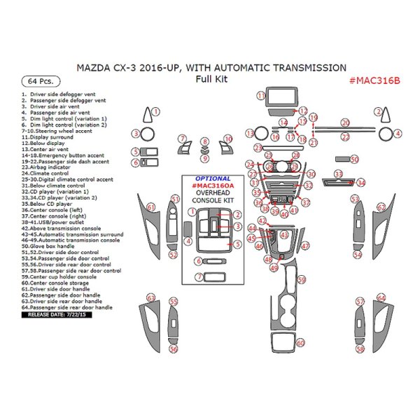 REMIN® MIME14B-RMBW - Real Medium Burl Wood Full Dash Kit (46 Pcs)