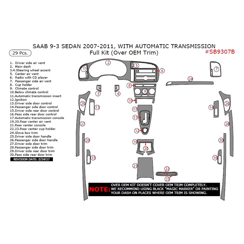 REMIN® MIME14B-RMBW - Real Medium Burl Wood Full Dash Kit (46 Pcs)