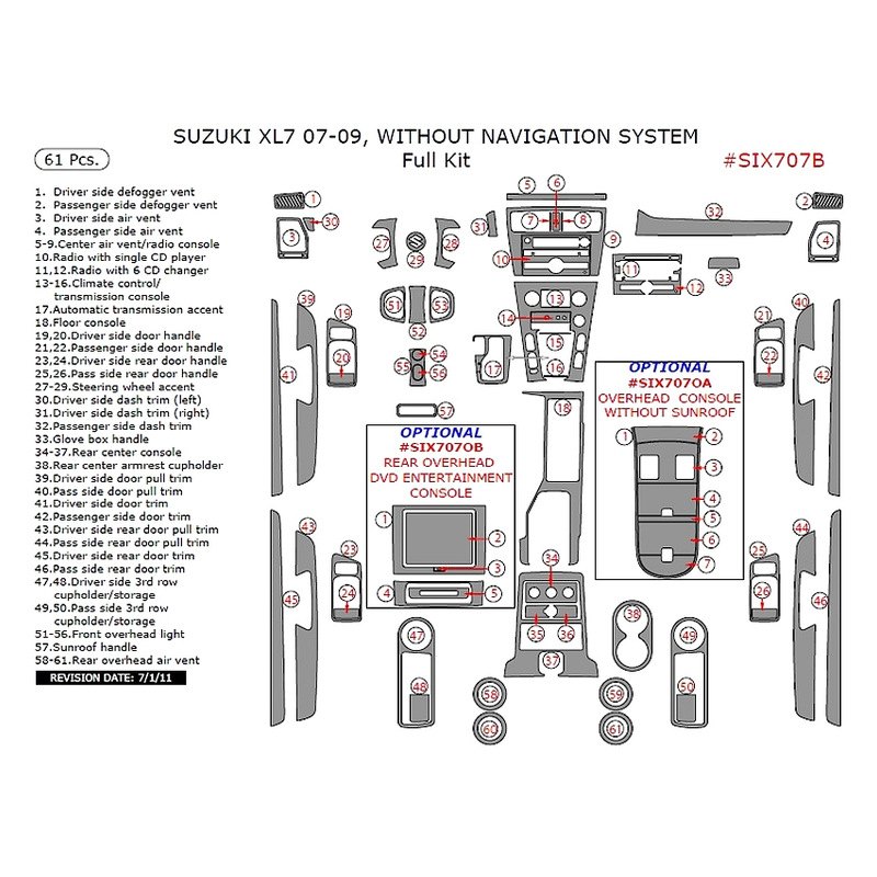 モランページ REMIN® SIX707B-SORANGE - Orange Full Dash Kit (61 Pcs)
