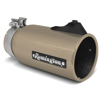 Remington Parts® - Open Sight Round Straight Cut Clamp-On Desert Tan Exhaust Tip with Black Logo (3" Inlet, 4" Outlet, 10.5" Length)