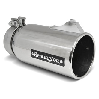 Remington Parts® - Open Sight Round Straight Cut Clamp-On Polished Exhaust Tip with Polished Logo (2.5" Inlet, 4" Outlet, 10.5" Length)